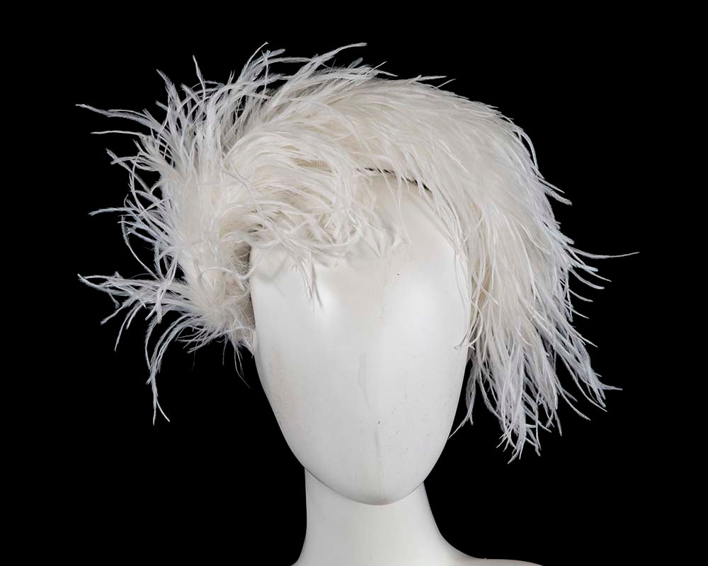 Bespoke cream headband with оstriсh feathers by Cupids Millinery-0